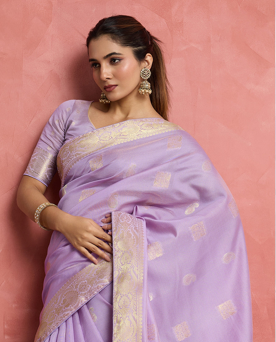 Monjolika Fashion Lilac Soft Silk Weaving Ceremonial Classic Saree | Grocsy