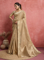 Monjolika Fashion Beige Soft Silk Weaving Ceremonial Classic Saree | Grocsy