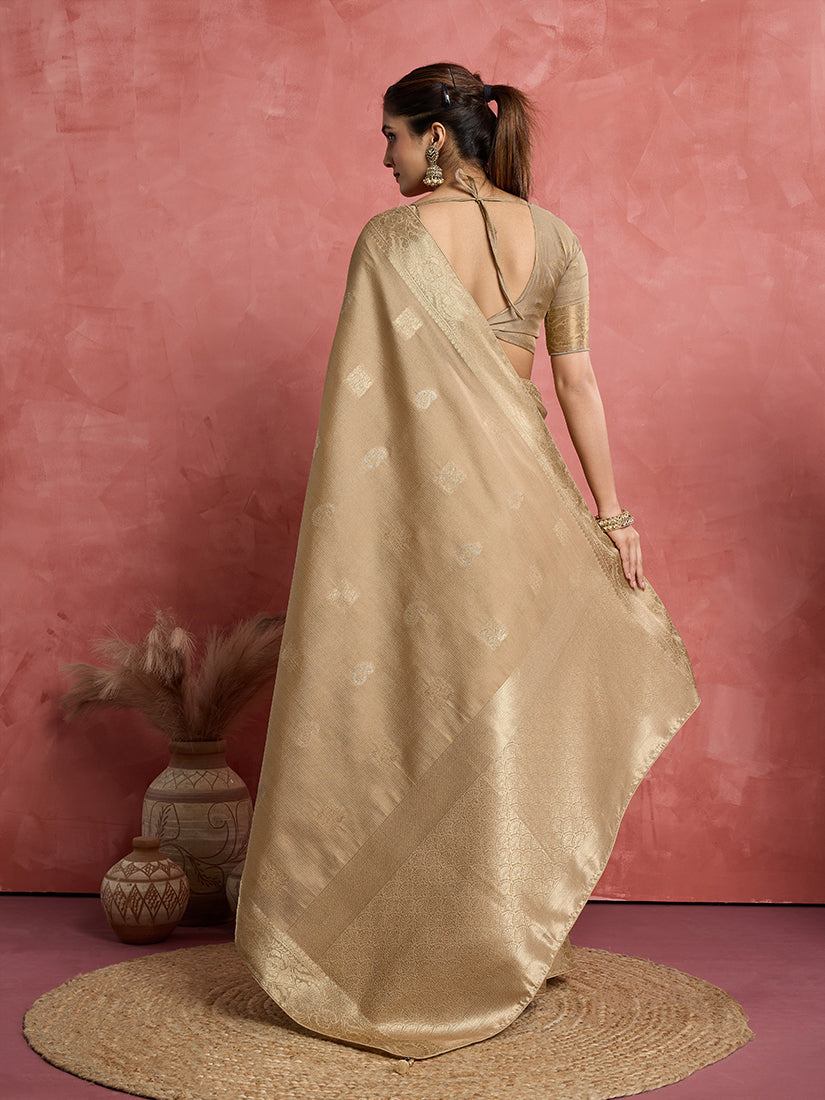 Monjolika Fashion Beige Soft Silk Weaving Ceremonial Classic Saree | Grocsy