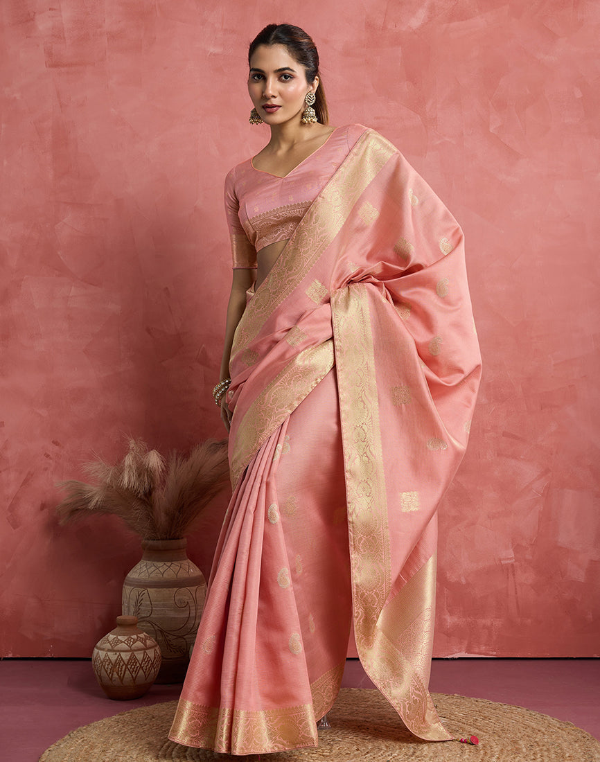 Monjolika Fashion Baby Pink Soft Silk Weaving Ceremonial Classic Saree | Grocsy