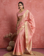 Monjolika Fashion Baby Pink Soft Silk Weaving Ceremonial Classic Saree | Grocsy