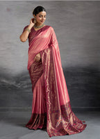 Monjolika Fashion Pink Soft Kanjivaram Silk Meenakari Weaving Work Ceremonial Saree | Grocsy