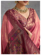 Monjolika Fashion Pink Soft Kanjivaram Silk Meenakari Weaving Work Ceremonial Saree | Grocsy