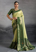 Monjolika Fashion Parrot Green Soft Kanjivaram Silk Meenakari Weaving Work Ceremonial Saree | Grocsy