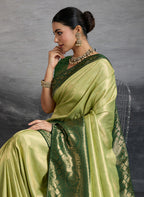 Monjolika Fashion Parrot Green Soft Kanjivaram Silk Meenakari Weaving Work Ceremonial Saree | Grocsy