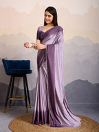 Monjolika Fashion Purple Color Satin Crepe Pearl Lace Border Party Wear Saree | Grocsy