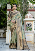 Monjolika Fashion Light Cyan Color Kanjivaram Silk Meenakari Weaving Work Classic Saree | Grocsy