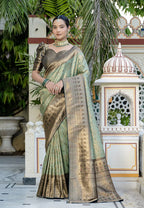 Monjolika Fashion Light Cyan Color Kanjivaram Silk Meenakari Weaving Work Classic Saree | Grocsy