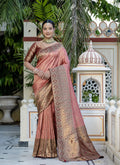Monjolika Fashion Light Red Color Kanjivaram Silk Meenakari Weaving Work Classic Saree | Grocsy