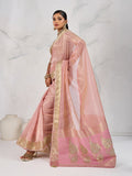 Monjolika Fashion Tissue Linen Light Pink Color Woven Classic Saree | Grocsy