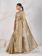 Monjolika Fashion Tissue Linen Beige Color Woven Classic Saree | Grocsy