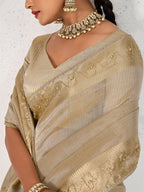 Monjolika Fashion Tissue Linen Beige Color Woven Classic Saree | Grocsy
