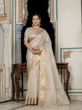 Monjolika Fashion Silver Color Tissue Linen Khatli Hand Work Designer Saree | Grocsy