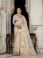 Monjolika Fashion Silver Color Tissue Linen Khatli Hand Work Designer Saree | Grocsy