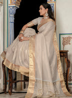 Monjolika Fashion Silver Color Tissue Linen Khatli Hand Work Designer Saree | Grocsy