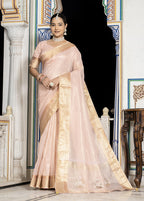 Monjolika Fashion Light Pink Color Tissue Linen Khatli Hand Work Designer Saree | Grocsy