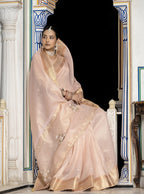 Monjolika Fashion Light Pink Color Tissue Linen Khatli Hand Work Designer Saree | Grocsy