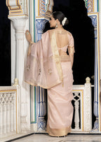 Monjolika Fashion Light Pink Color Tissue Linen Khatli Hand Work Designer Saree | Grocsy