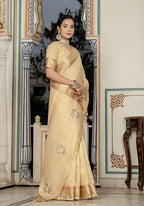 Monjolika Fashion Light Yellow Color Tissue Linen Khatli Hand Work Designer Saree | Grocsy
