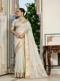 Monjolika Fashion Light Grey Color Tissue Linen Khatli Hand Work Designer Saree | Grocsy