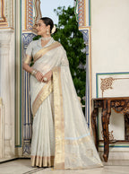 Monjolika Fashion Light Grey Color Tissue Linen Khatli Hand Work Designer Saree | Grocsy