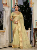 Monjolika Fashion Light Green Color Tissue Linen Khatli Hand Work Designer Saree | Grocsy