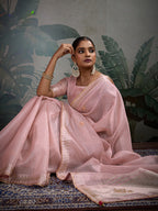 Monjolika Fashion Beautiful Light Pink Color Tissue Linen Khatli Hand Work Classic Saree | Grocsy