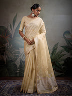 Monjolika Fashion Beautiful Light Yellow Color Tissue Linen Khatli Hand Work Classic Saree | Grocsy
