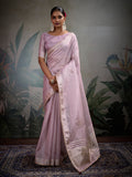 Monjolika Fashion Beautiful Lilac Color Tissue Linen Khatli Hand Work Classic Saree | Grocsy