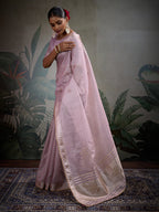 Monjolika Fashion Beautiful Lilac Color Tissue Linen Khatli Hand Work Classic Saree | Grocsy