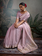 Monjolika Fashion Beautiful Lilac Color Tissue Linen Khatli Hand Work Classic Saree | Grocsy
