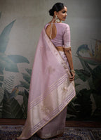 Monjolika Fashion Beautiful Lilac Color Tissue Linen Khatli Hand Work Classic Saree | Grocsy