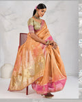 Monjolika Fashion Charming Light Orange Soft Tissue Linen Saree With Pretty Blouse Piece | Grocsy