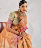 Monjolika Fashion Charming Light Orange Soft Tissue Linen Saree With Pretty Blouse Piece | Grocsy
