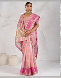 Monjolika Fashion Charming Light Pink Soft Tissue Linen Saree With Pretty Blouse Piece | Grocsy