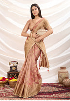 Monjolika Fashion Ethnic Light Peach Crush Tissue Designer Saree | Grocsy