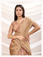 Monjolika Fashion Ethnic Light Peach Crush Tissue Designer Saree | Grocsy