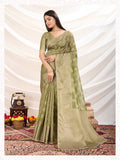 Monjolika Fashion Ethnic Light Green Crush Tissue Designer Saree | Grocsy