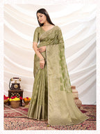 Monjolika Fashion Ethnic Light Green Crush Tissue Designer Saree | Grocsy