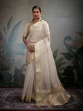 Monjolika Fashion Moiety Off White Soft Tissue Silk Saree With Tissue Brocade Blouse Piece | Grocsy