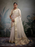 Monjolika Fashion Moiety Off White Soft Tissue Silk Saree With Tissue Brocade Blouse Piece | Grocsy
