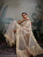 Monjolika Fashion Moiety Off White Soft Tissue Silk Saree With Tissue Brocade Blouse Piece | Grocsy