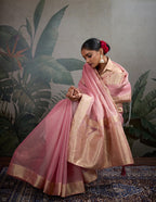 Monjolika Fashion Moiety Light Pink Soft Tissue Silk Saree With Tissue Brocade Blouse Piece | Grocsy