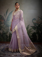 Monjolika Fashion Moiety Light Purple Soft Tissue Silk Saree With Tissue Brocade Blouse Piece | Grocsy