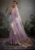 Monjolika Fashion Moiety Light Purple Soft Tissue Silk Saree With Tissue Brocade Blouse Piece | Grocsy