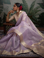 Monjolika Fashion Moiety Light Purple Soft Tissue Silk Saree With Tissue Brocade Blouse Piece | Grocsy