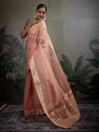 Monjolika Fashion Moiety Light Peach Soft Tissue Silk Saree With Tissue Brocade Blouse Piece | Grocsy