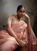 Monjolika Fashion Moiety Light Peach Soft Tissue Silk Saree With Tissue Brocade Blouse Piece | Grocsy