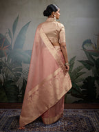 Monjolika Fashion Moiety Light Peach Soft Tissue Silk Saree With Tissue Brocade Blouse Piece | Grocsy