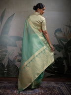 Monjolika Fashion Moiety Light Blue Soft Tissue Silk Saree With Tissue Brocade Blouse Piece | Grocsy